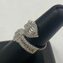 Load image into Gallery viewer, 10K White Gold CZ Double Heart Crossover Ring