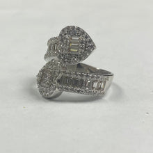 Load image into Gallery viewer, 10K White Gold CZ Double Heart Crossover Ring