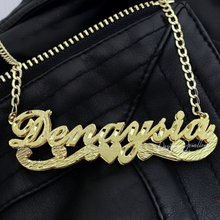 Load image into Gallery viewer, XXL Oversized Double Stacked Diamond Cut Cursive Font Personalized Name Necklace withOpen Curb Chain