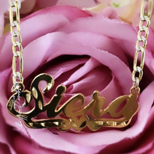Load image into Gallery viewer, Diamond Cut Cursive Font Personalized Name Necklace with Two Tone Figaro Chain