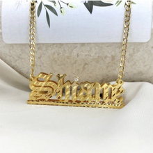 Load image into Gallery viewer, XL Double Stacked Diamond Cut Old English Name Necklace with a Single Diamond