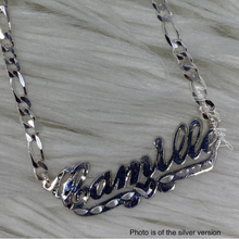 Load image into Gallery viewer, Diamond Cut Cursive Font Personalized Name Necklace with Two Tone Figaro Chain