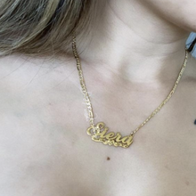 Load image into Gallery viewer, Diamond Cut Cursive Font Personalized Name Necklace with Two Tone Figaro Chain