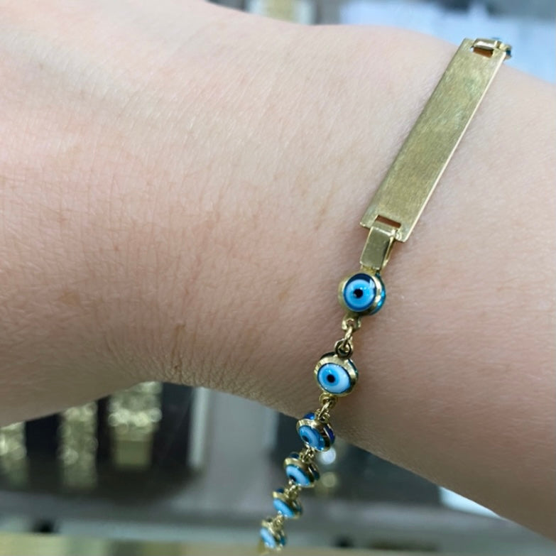 10K Gold Personalized Evil Eye ID Bracelet Designer Co by Tina - Main Image