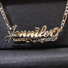 Load image into Gallery viewer, Diamond Cut Cursive Font Personalized Name Necklace with Two Tone Figaro Chain