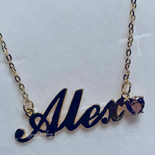 Load image into Gallery viewer, High Polish Cursive Font Personalized Name Necklace with Birthstone and Rolo Chain