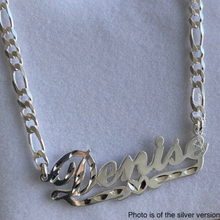 Load image into Gallery viewer, Diamond Cut Cursive Font Personalized Name Necklace with Two Tone Figaro Chain