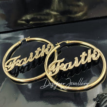 Load image into Gallery viewer, 10K Gold Personalized Hoop Name Earrings