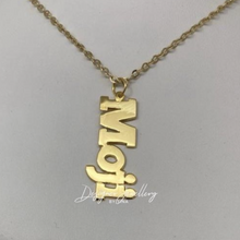 Load image into Gallery viewer, Vertical High Polish Cursive Font Personalized Name Necklace with Rolo Chain