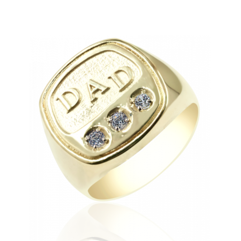 10K Gold DAD Signet Ring with Stones