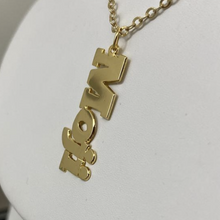 Load image into Gallery viewer, Vertical High Polish Cursive Font Personalized Name Necklace with Rolo Chain