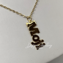 Load image into Gallery viewer, Vertical High Polish Cursive Font Personalized Name Necklace with Rolo Chain