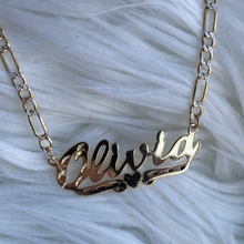 Load image into Gallery viewer, Diamond Cut Cursive Font Personalized Name Necklace with Two Tone Figaro Chain