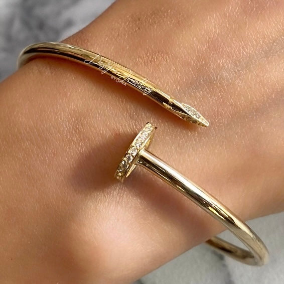 10k Gold CZ Nail Bangle