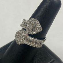 Load image into Gallery viewer, 10K White Gold CZ Double Heart Crossover Ring
