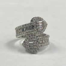 Load image into Gallery viewer, 10K White Gold CZ Double Heart Crossover Ring
