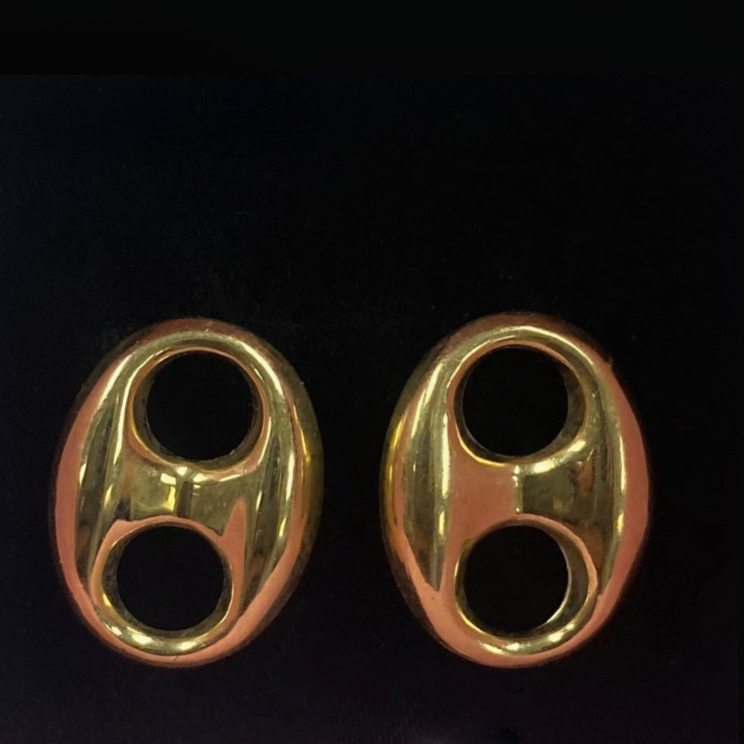 Large 10K Gold Puffed Link Earrings