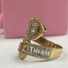 Load image into Gallery viewer, 10K Gold CZ Double Heart Crossover Ring
