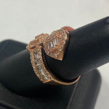 Load image into Gallery viewer, 10K Gold CZ Double Heart Crossover Ring
