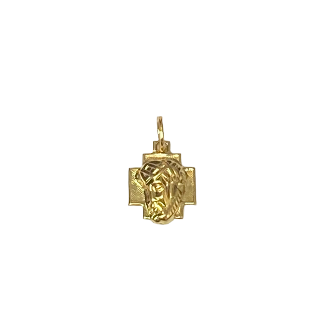 10K Gold Micro Jesus Face Pendant with Cross