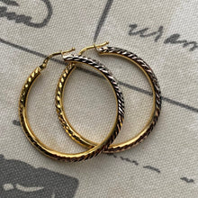 Load image into Gallery viewer, 1.6” 10K Tri-gold Hoop Earrings
