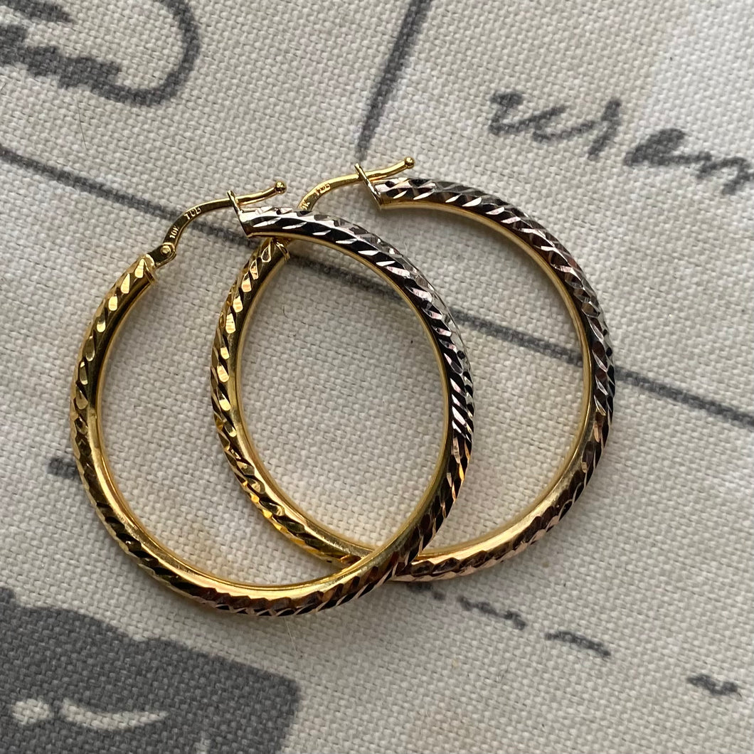 1.6” 10K Tri-gold Hoop Earrings