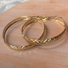 Load image into Gallery viewer, 1.4” 10K Tri-gold Hoop Earrings

