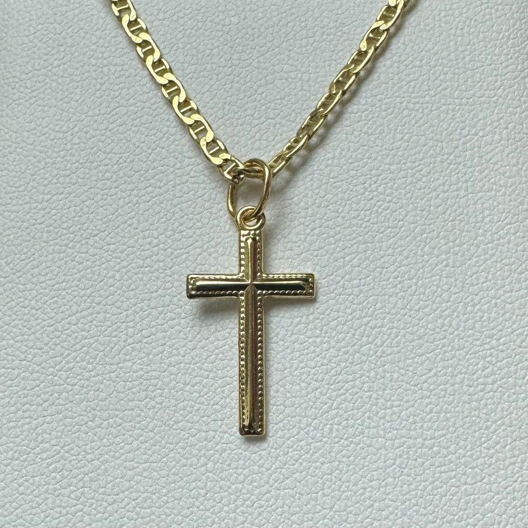 10K Milled Edge Cross Pendant