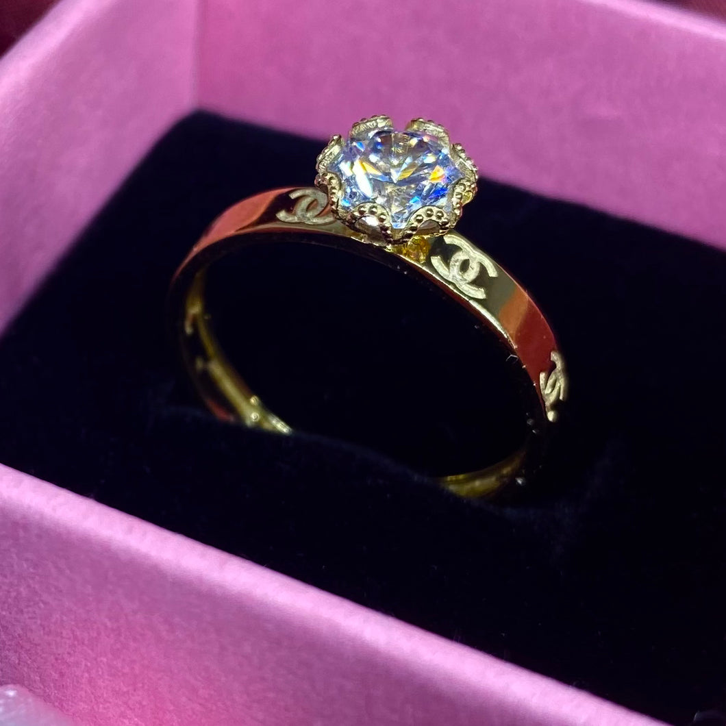 10K Gold Eight Prong Floral CZ Solitaire Ring