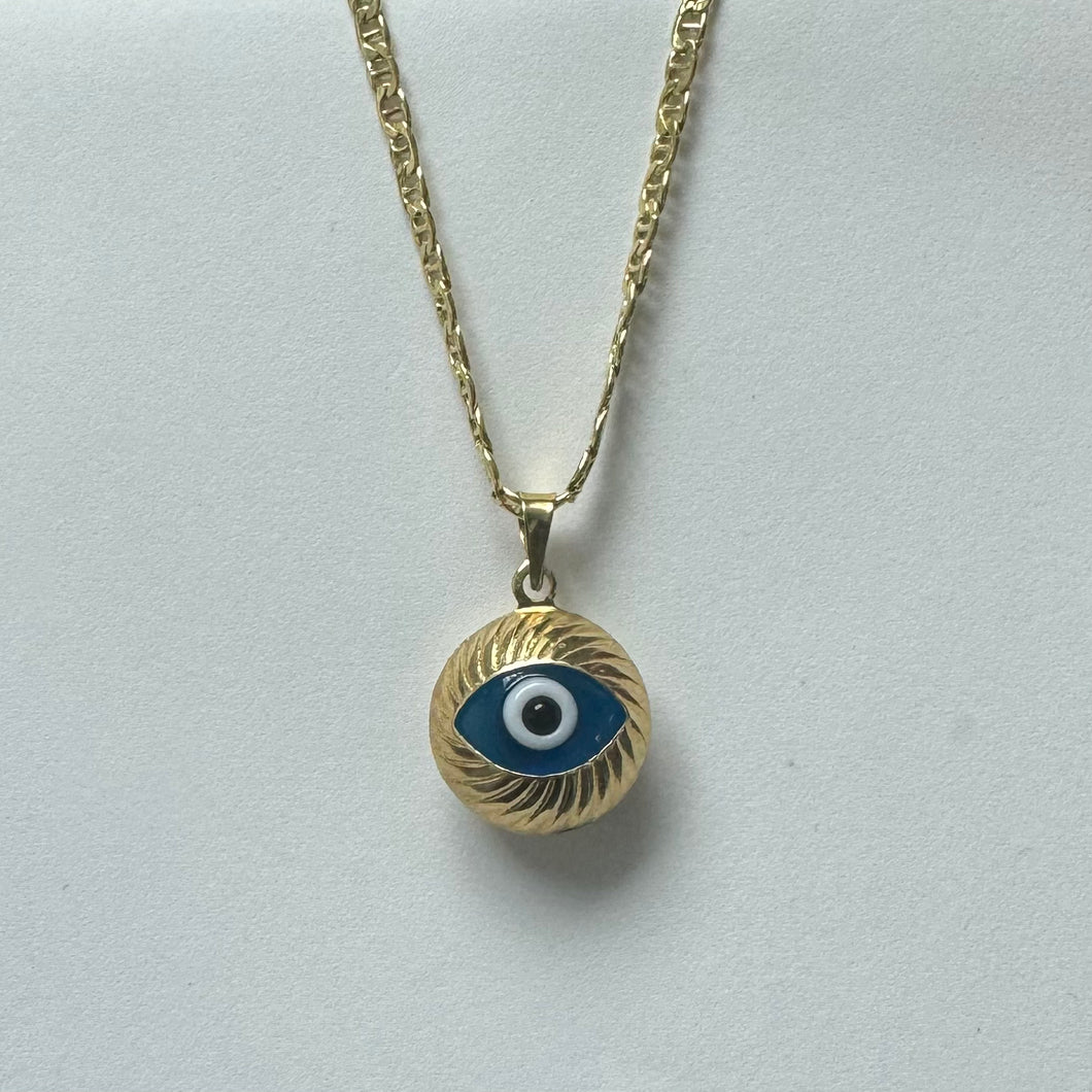 10K Gold Round Evil Eye Pendant