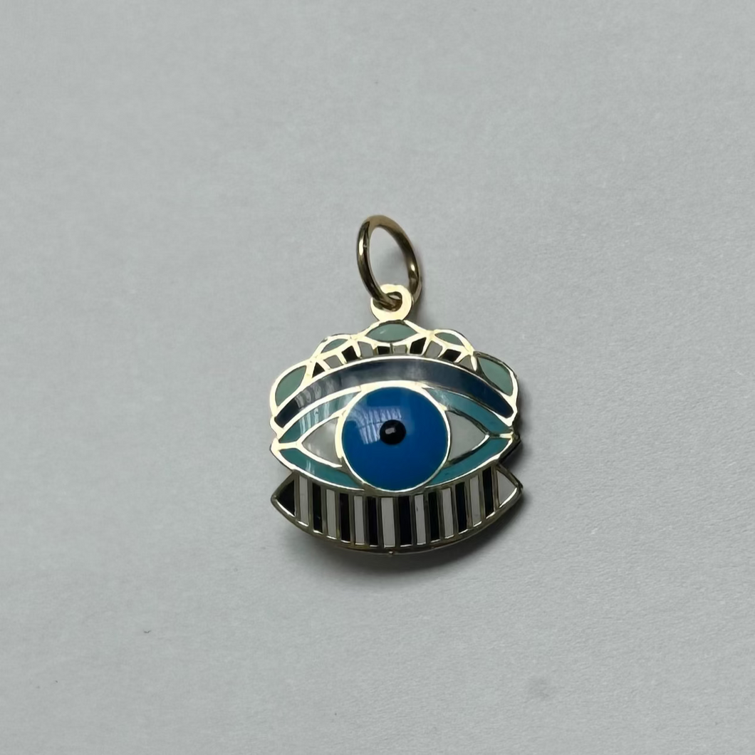 10K Gold Enamel Evil Eye Double Pendant