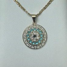 Load image into Gallery viewer, 10K Gold Greek Key Crystal Evil Eye Pendant
