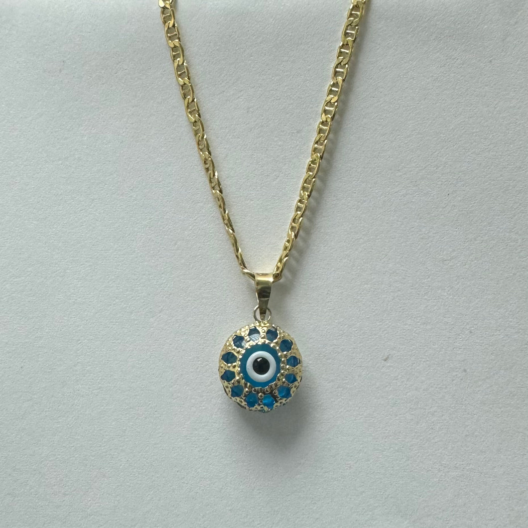 10K Gold Filigree Evil Eye Pendant