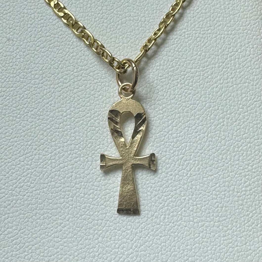 10K Gold Diamond Cut Ankh Pendant