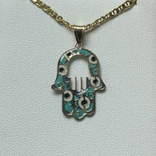 Load image into Gallery viewer, 10K Gold Evil Eye Double Hamsa Necklace
