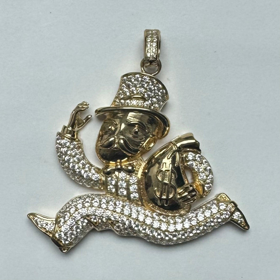 10K Gold CZ Monopoly Man Pendant