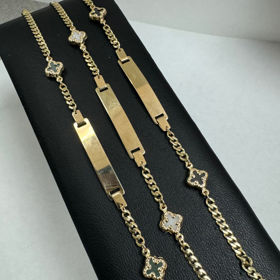 10K Gold Baby ID Bracelet with clover charm