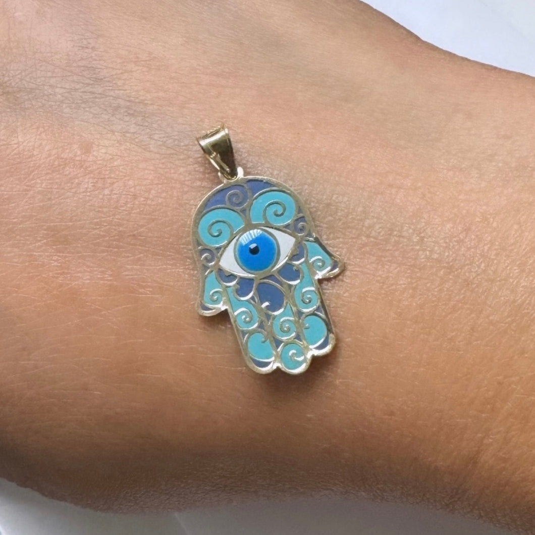 10K Gold Evil Eye Hamsa Necklace