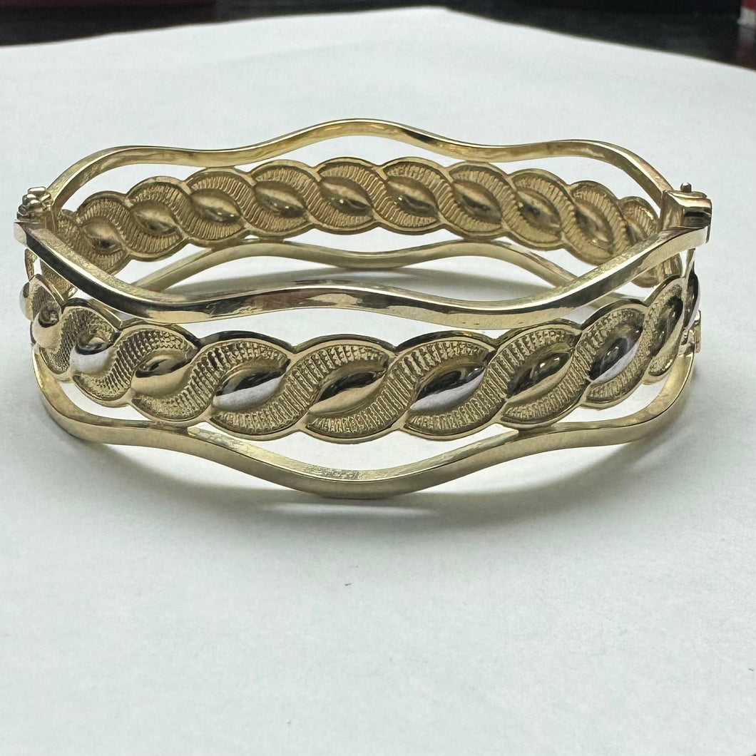 10K Two Tone Gold Twist Bangle