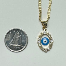 Load image into Gallery viewer, 10K Gold CZ Halo Evil Eye Pendant
