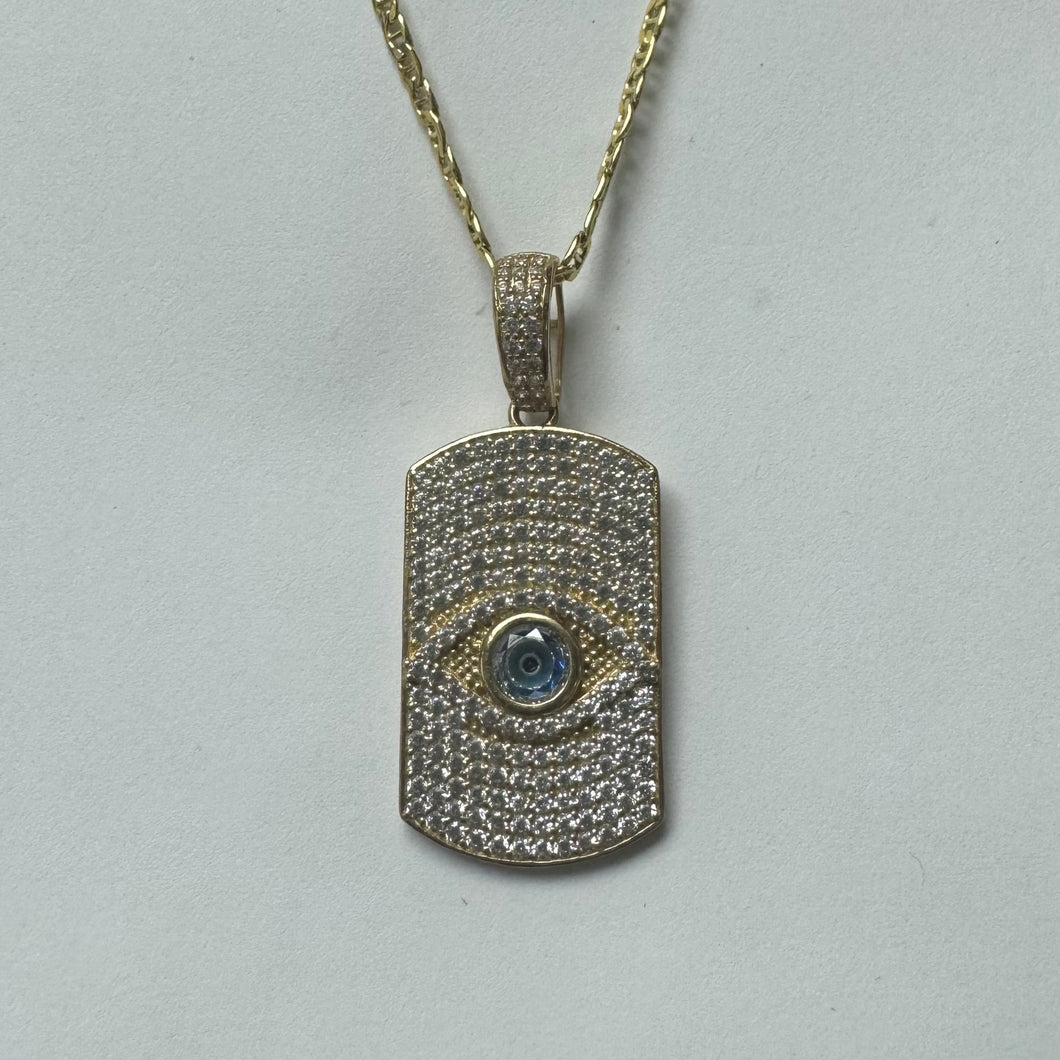 10K Gold Evil Eye Dog Tag Pendant