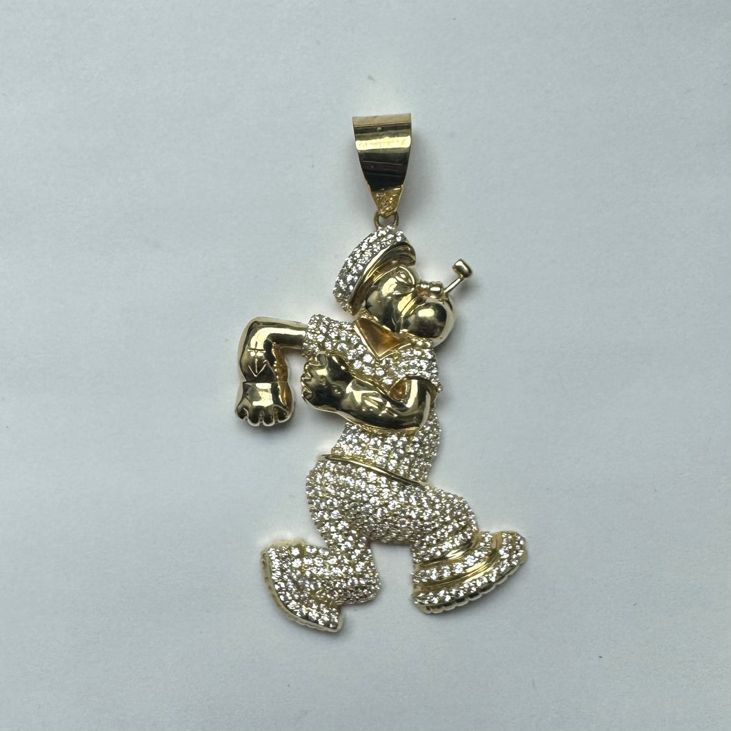 10K Gold CZ Popeyes Pendant