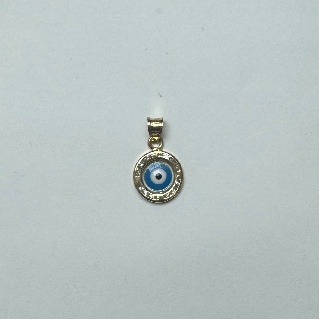 10K Gold Mini CZ Evil Eye Double Pendant