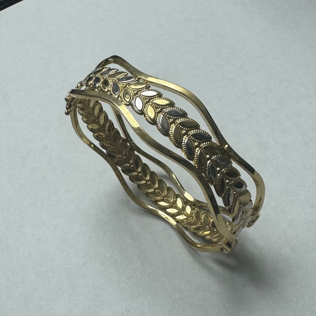 10K Two Tone Gold Leaf Bangle