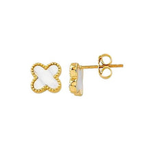 Load image into Gallery viewer, 10K Gold Mother of Pearl Clover Earrings
