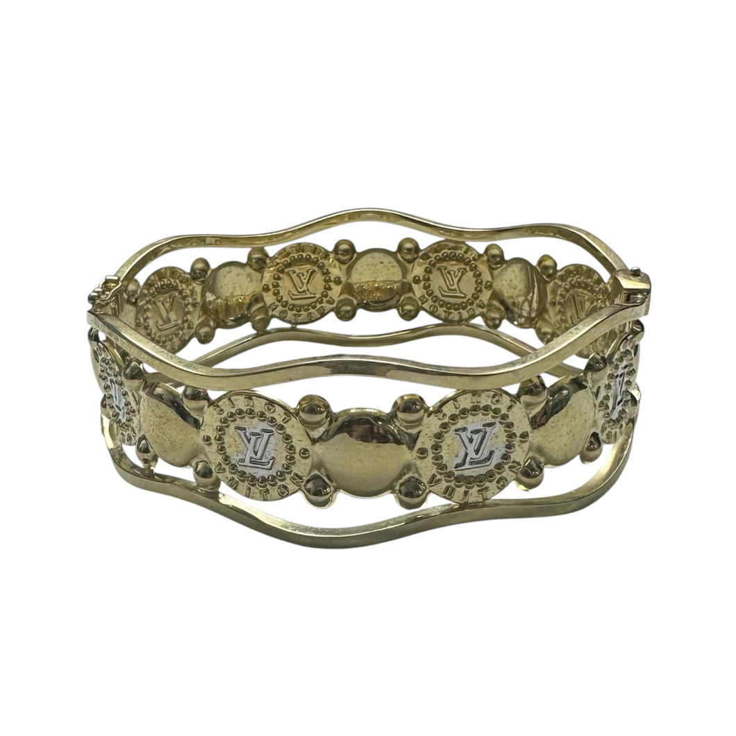 10K Two Tone Gold Fancy Coin Bangle
