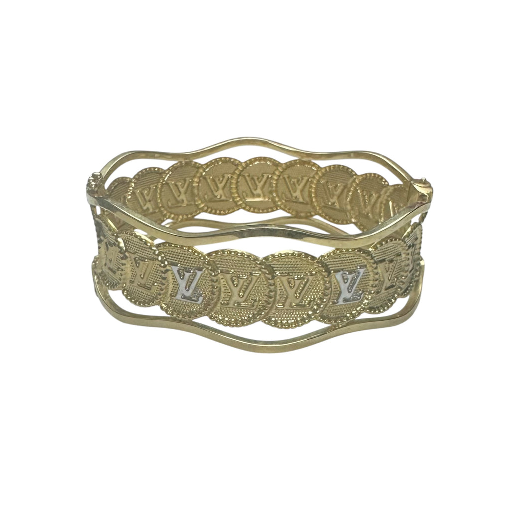 10K Two Tone Gold Coin Bangle