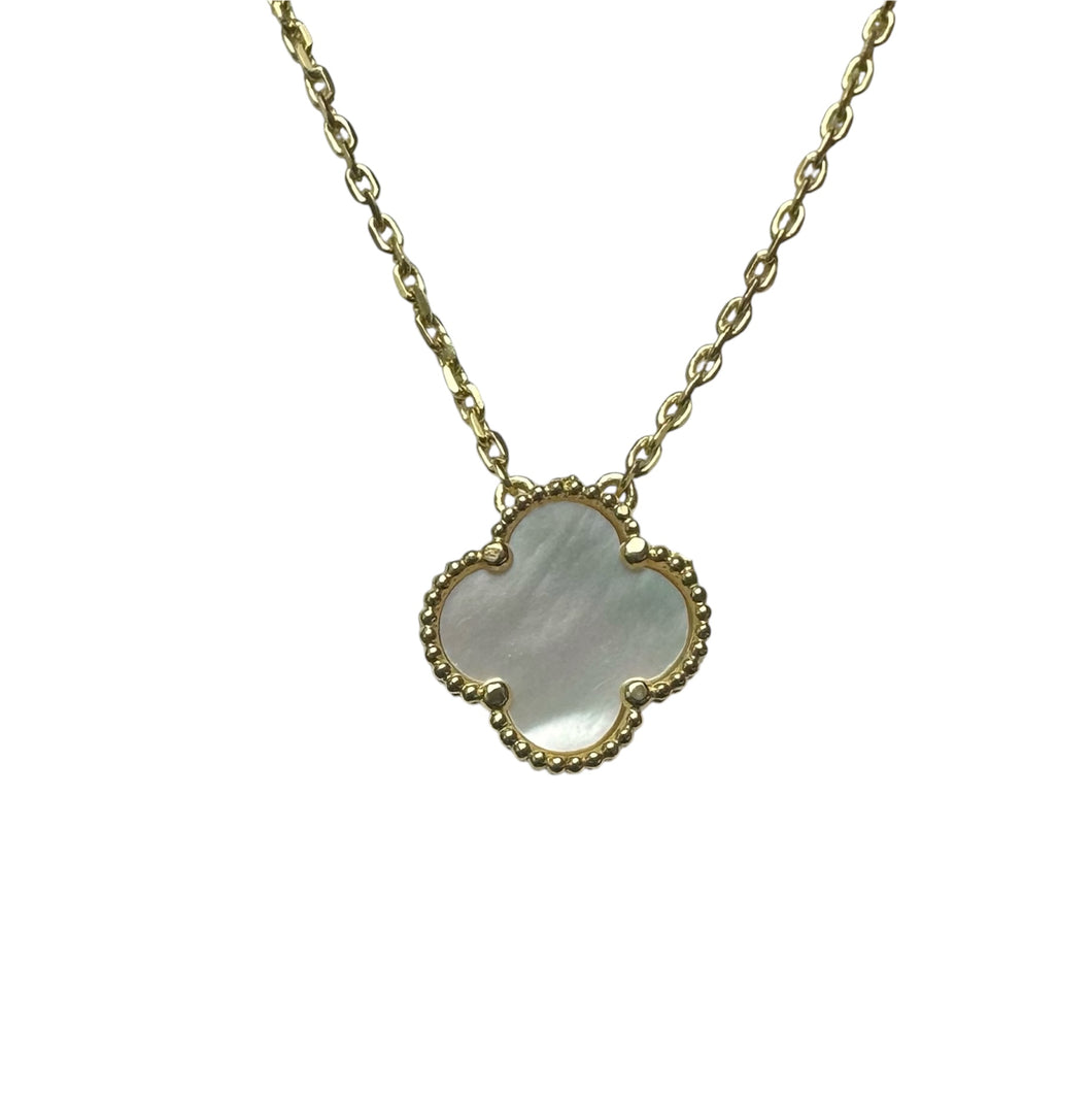 10K Gold Mother of Pearl Clover Pendant Necklace