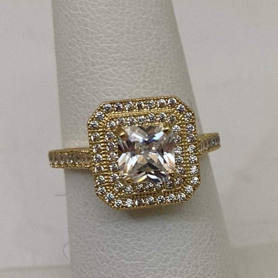 10K Gold Princess Cut Halo Ring