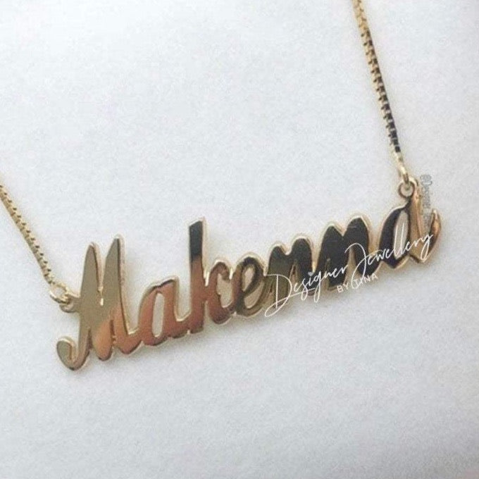 High Polish Cursive Font Personalized Name Necklace with Box Chain